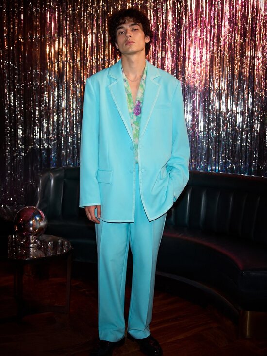 Johnny Wujek Other - Johnny Wujek Suit Blazer Satin Trim Floral Lined Jacket Oversized Wedding Party